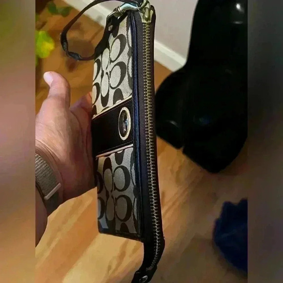 Coach Signature Zippy Wristlet Large Canvas Wallet Clutch Brown/Beige Lizard - Picture 5 of 9